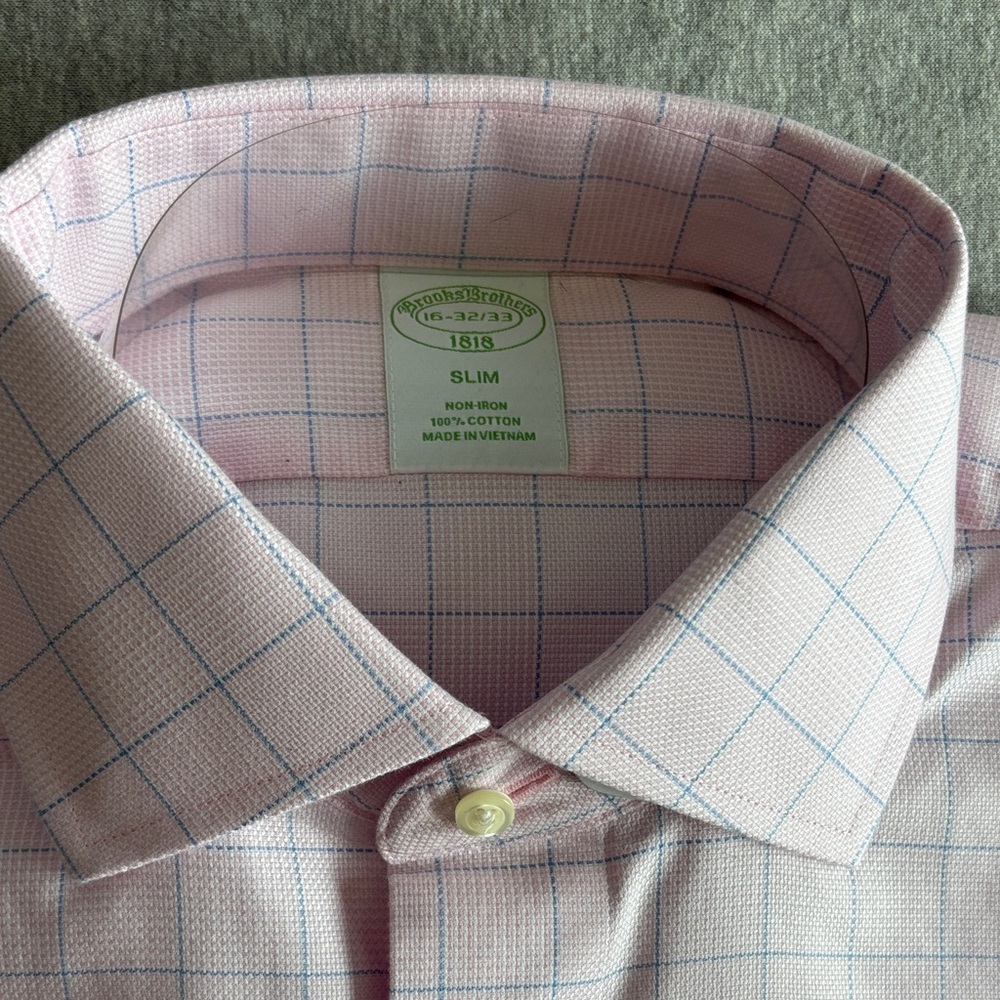 NWT Brooks Brothers Pink Blue Check Long Sleeve Dress Shirt Size 16 32/33 Slim - Picture 2 of 5
